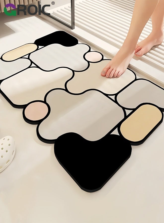 GROIC Non Slip Bath Mat, 50×80CM, Rubber Backing Ultra Thin Bathroom Rugs Fit Under Door Quick Dry Super Absorbent Washable Bath Rug Shower Mat for Floor Bathtub Shower Sink, Puzzle Pattern Diatom Mud Mat - Image 1